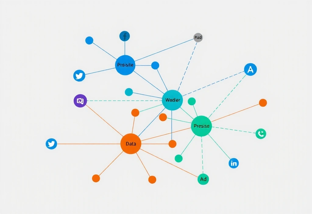Abstract network connecting various devices and services, representing third-party cookies